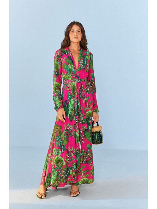 Farm Rio Dresses & Skirts - FARM RIO Pink Leaves Maxi Dress Size Medium New with tag